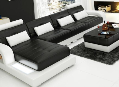 Leather sectional sofa + coffee table corner sofa couch upholstery suite living area corner